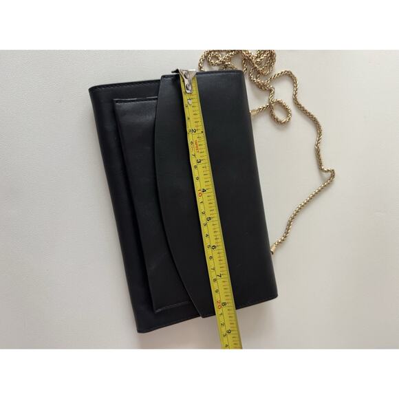 Skagen Crossbody Bag Black Leather Chain Link Clutch Cow Hide Envelope - Picture 8 of 15